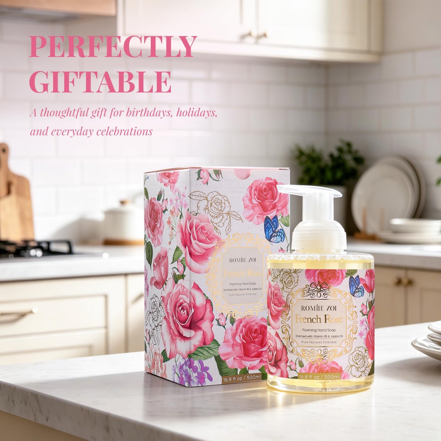 ROMIIE ZOI Foaming Hand Soap with Gift Box- French Rose - Biodegradable Formula Moisture & Revitalize - 500ml/ 16.8oz