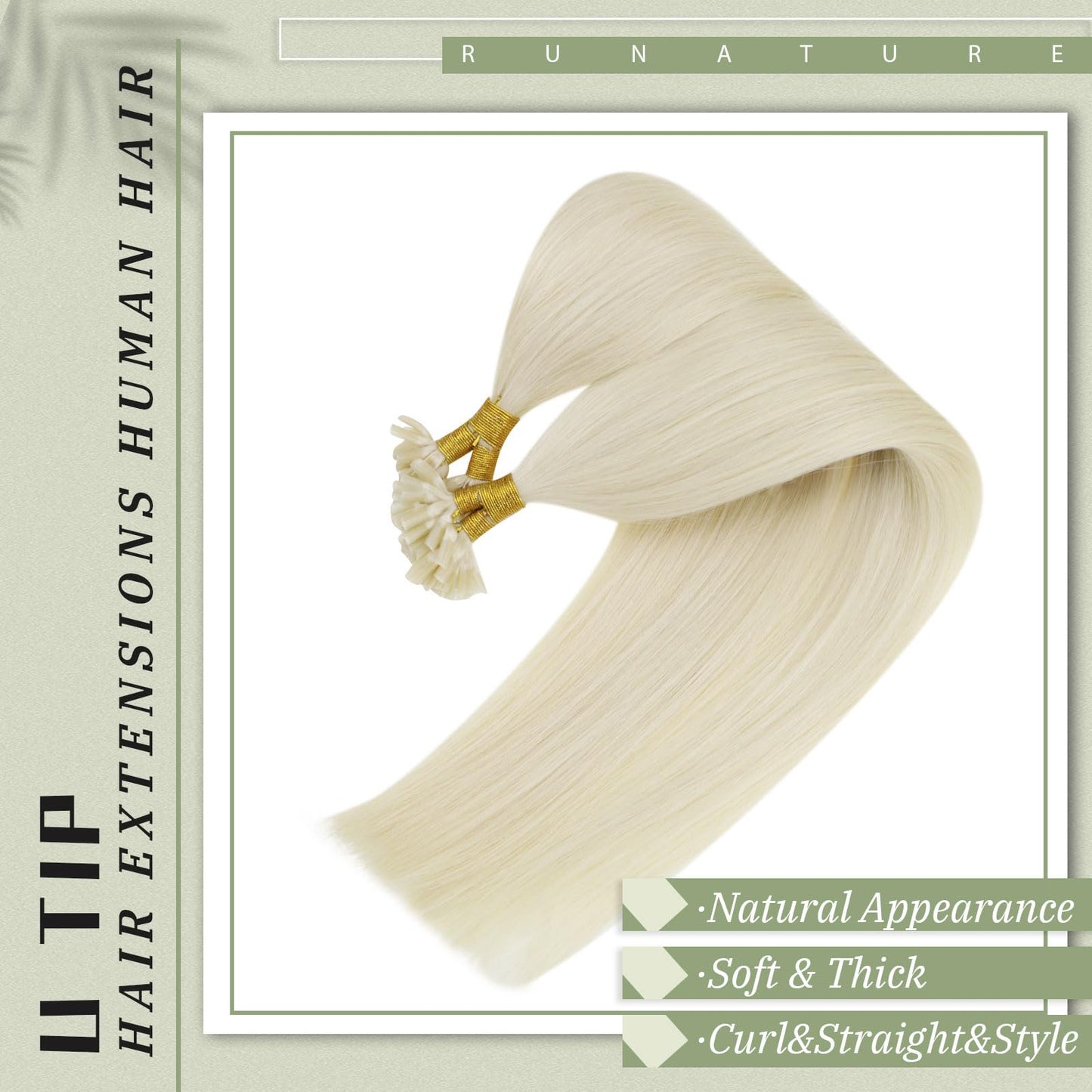 RUNATURE Blonde U Tip Hair Extensions Human Hair Straight Hot Fusion Hair Extensions Short Keratin U Tip Human Hair Extensions Full Ends Human hair U Tip Extensions Silky 12 Inch 40g 50s