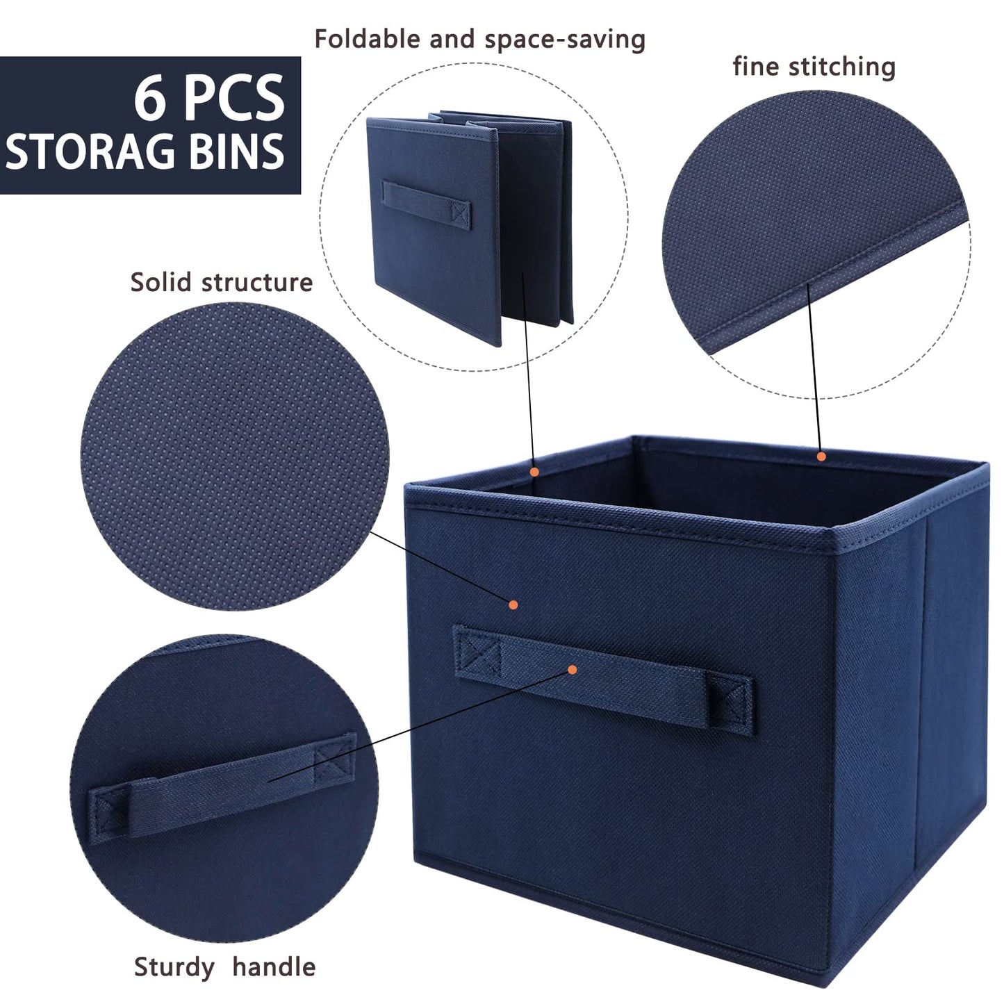 EBIGIC Small Storage Bins,Collapsible Fabric Storage Organizer 9.0"x7.5"x7.5" 6 Pack,Mini Storage Box,fit for closet, living room, bookshelf, Kids clothes and toys storage and organization Blue…