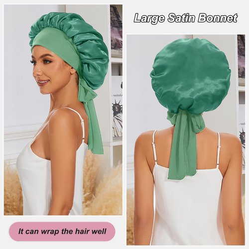 Satin Silk Bonnet Hair Bonnet for Sleeping Jumbo Sleep Cap, Bonnet for Women Curly Hair, Double Layer Bonnet with Tie Band, Shower Cap