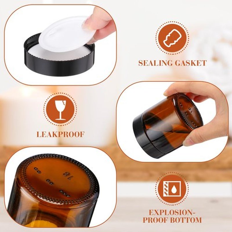 Norme 24 Pcs 4 oz Glass Jars with Lids Leakproof Round Airtight Jars Empty Cosmetic Jars with Inner Liners Lid for Storing Lotions Powder Ointments Candle Making (Black,Amber and Clear)
