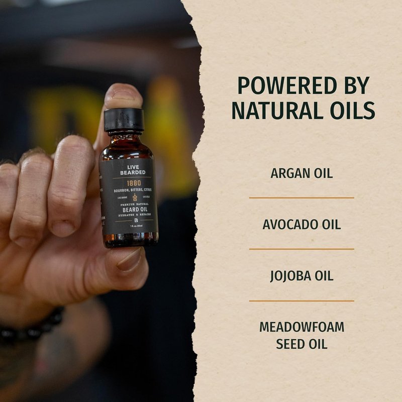 Beard Oil for Men - Premium All-Natural Jojoba | 1 fl oz - 1880 Bourbon, Bitters, Citrus Scent