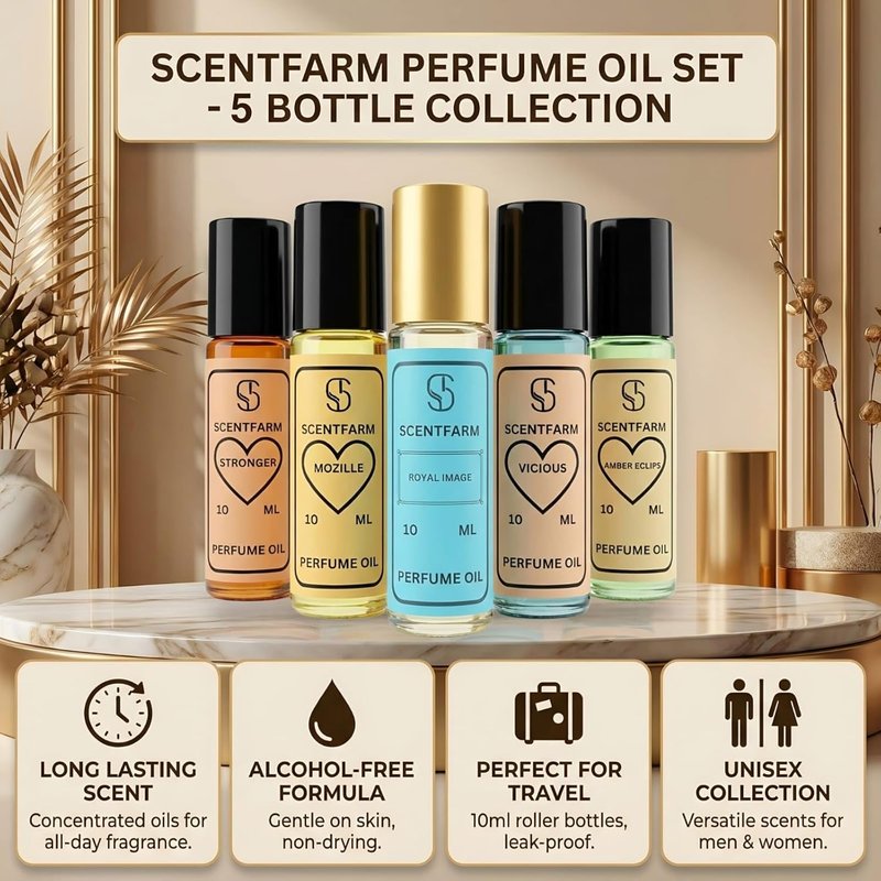 Perfume Body Oil Set - 5 x 10ml Luxury Roll-On Fragrance Oils | Long Lasting & Alcohol-Free