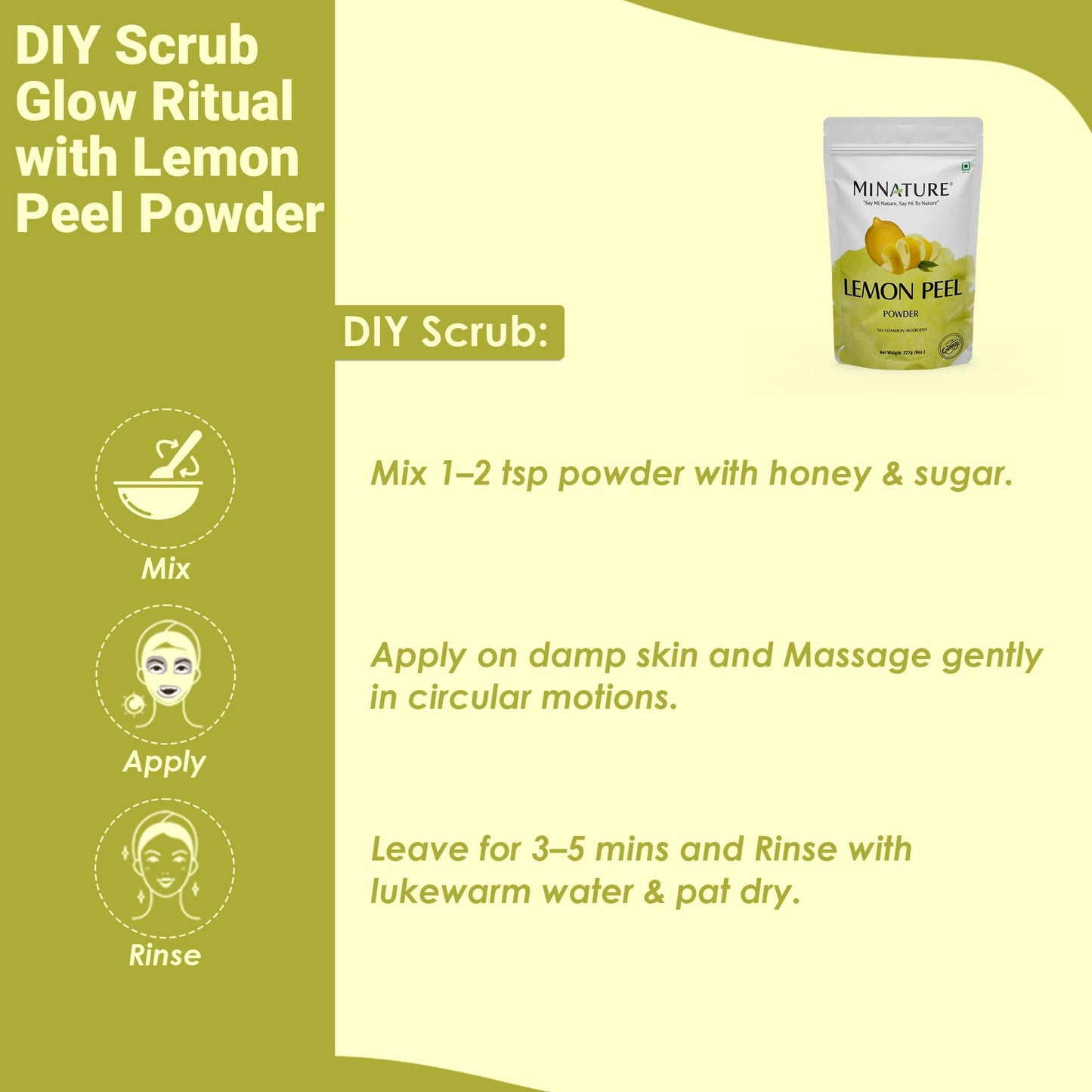 Lemon Peel (Citrus Limon) Powder by mi nature| 100% Pure and Natural | 227g,(8oz), (1/2 lb) | Vegan | Non-GMO | For Skin care | Used for Soap making | Stimulate hair growth