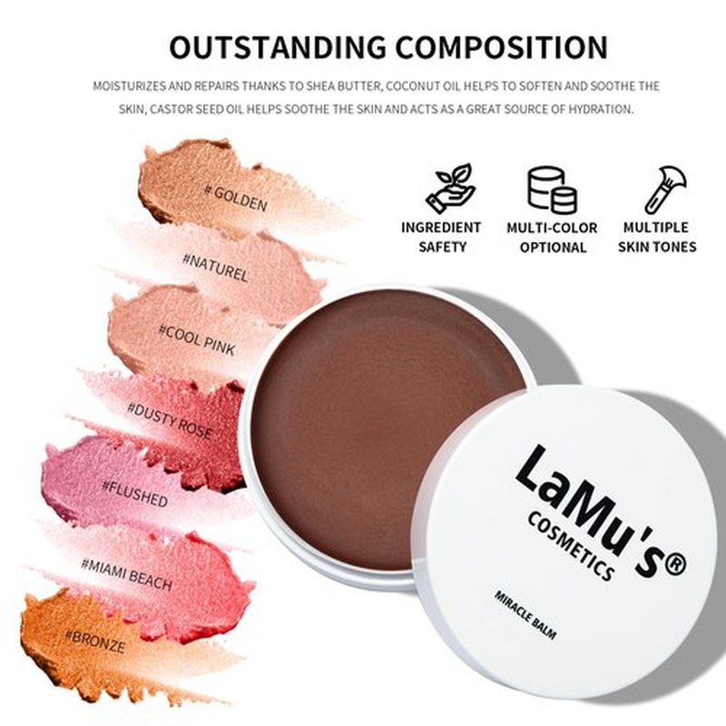 Lamu's Cosmetics Moisturizing Miracle Balm, Multi Glow Balm,Face Balm, Face Blush Cream Blush for Cheeks,Radiant Finish, Hydrating,Natural Glow,Shimmer Balm 50g/ 1.75 Oz (BRONZE)