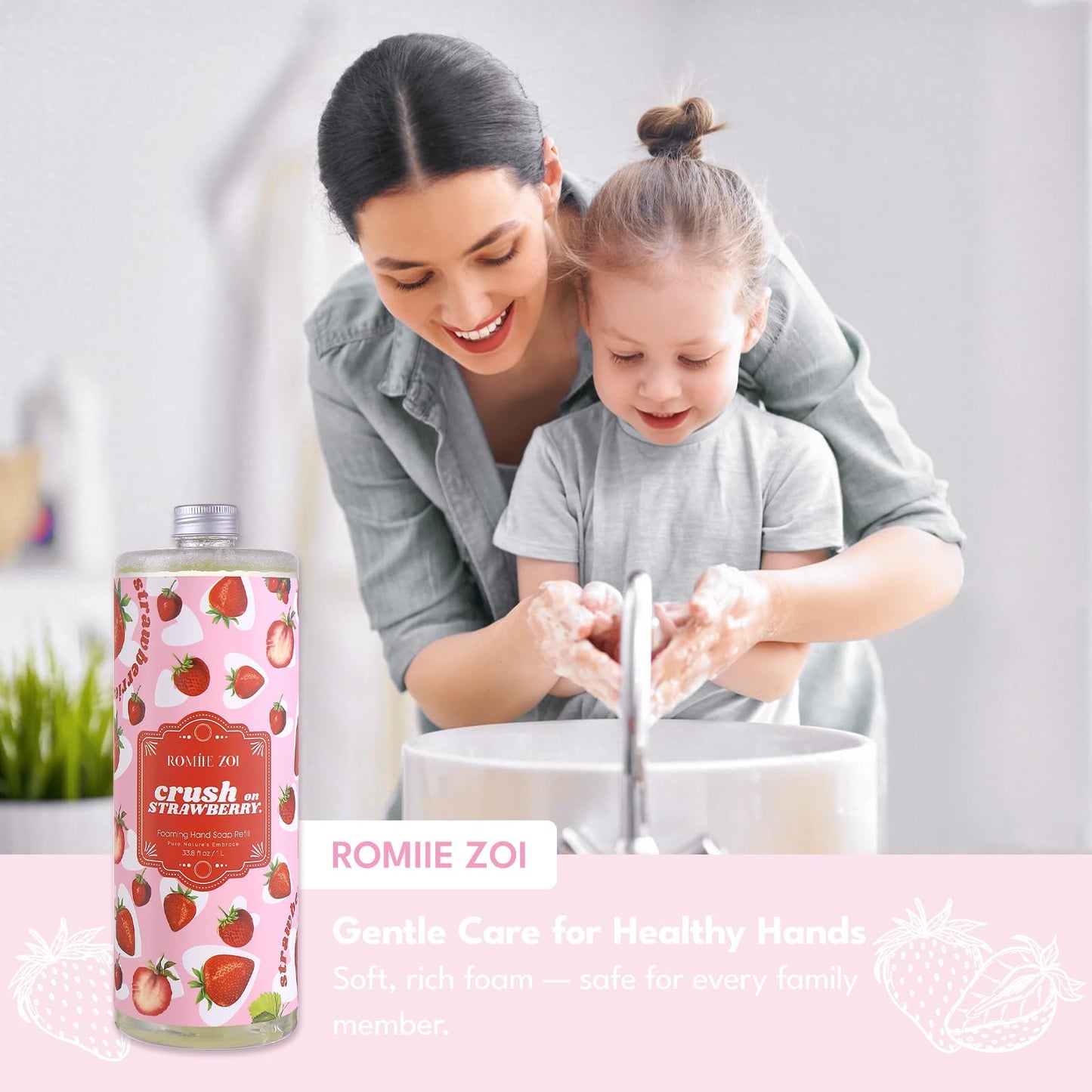 ROMIIE ZOI Foaming Hand Soap Refill, Strawberry, Gentle & Moisturizing Formula, 1000 ML/ 33.8 FL OZ