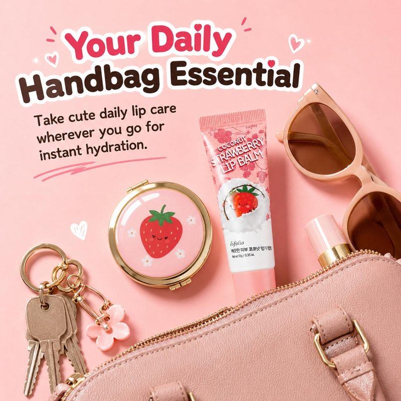 Coconut Strawberry Lip Balm | Hydrating & Nourishing Lip Care with Coconut Oil & Strawberry Seed Oil - Moisturizes Dry Lips