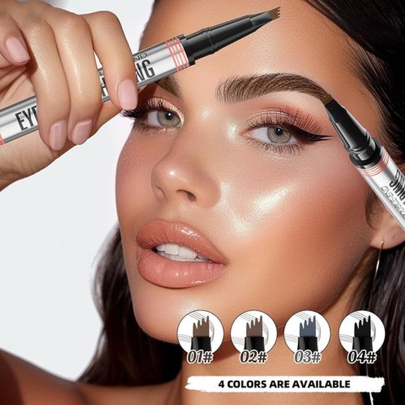 2024 New 2-in-1 Eyebrow Pencil with Gel,Waterproof Magic Eyebrow Pencil,Dual-Ended 3D Microblading Eyebrow Pen with 4 Tip & Eyebrow Brush, Makeup Long-Lasting Eyebrow Pen for Women (Grey)