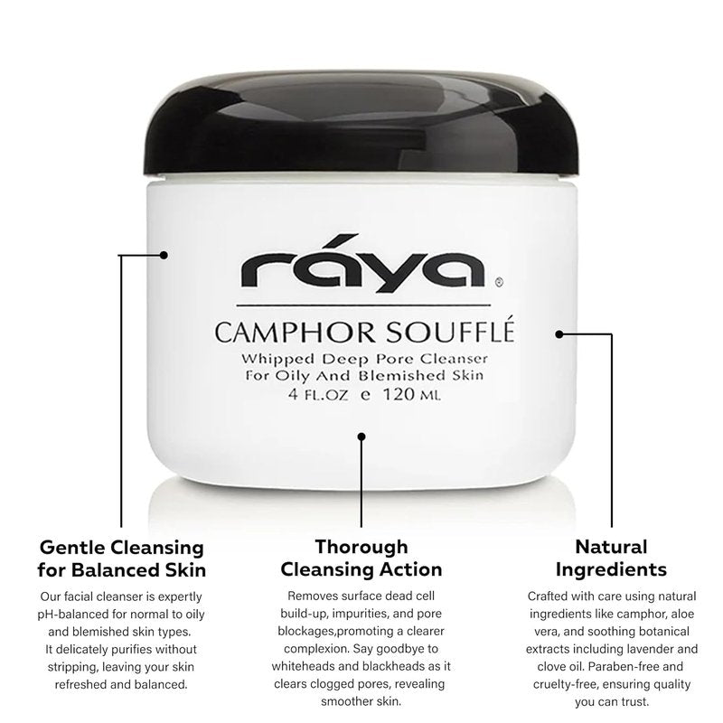 Camphor Soufflé Facial Cleanser - pH-Balanced Blemish Wash for Oily Skin | 4oz, Refreshing Formula