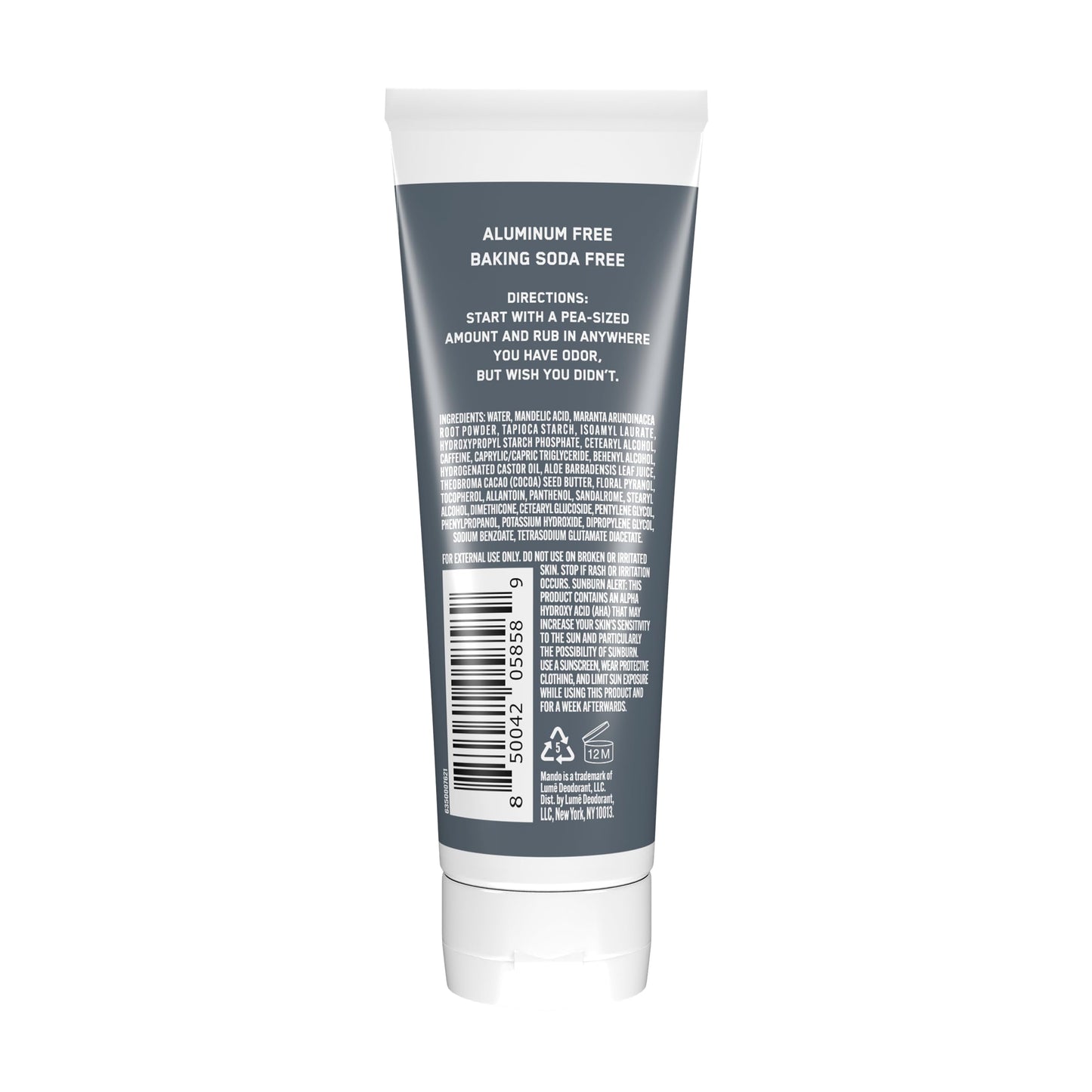 Mando Whole Body Deodorant For Men - Invisible Cream - 72 Hour Odor Control - Aluminum Free, Baking Soda Free, Skin Safe - 3 Ounce Tube (Unscented)