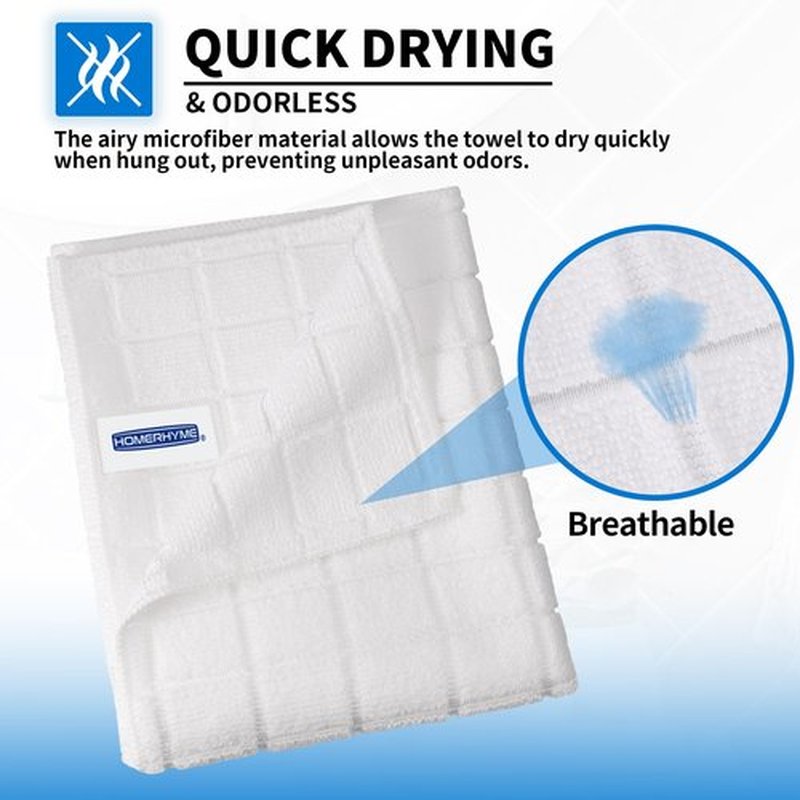 HOMERHYME White Hand Towels, 6 Pack 25''*15'' Microfiber Hand Towels for Bathroom Kitchen, All-Purpose Quick Dry Lint Free Soft Absorbent Checkered Washcloths BathTowel Bulk for Travel Gym Hotel
