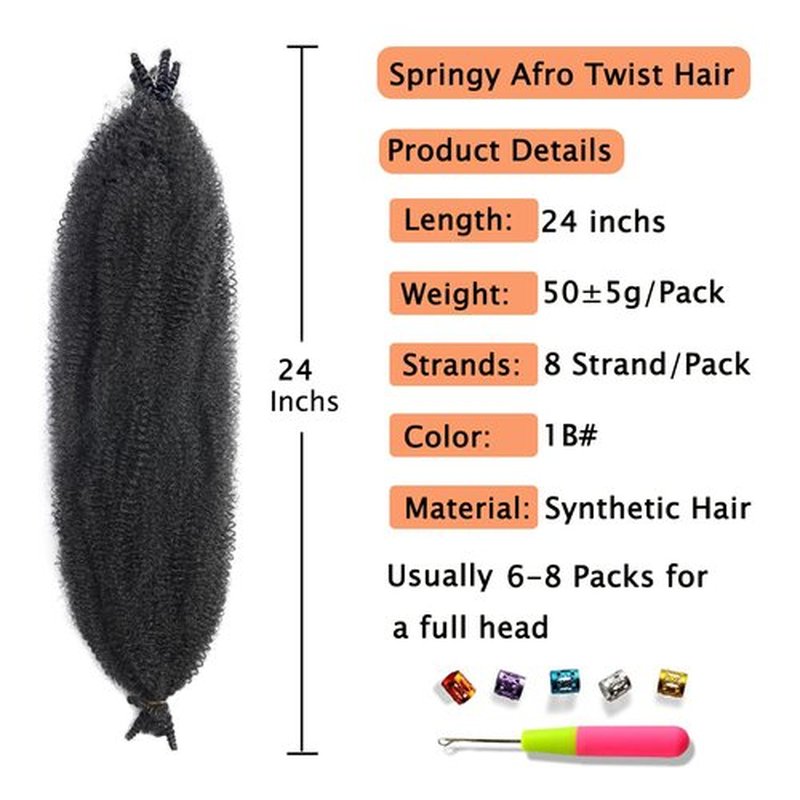 Marley Twist Braiding Hair, Pre-Separated Springy Afro Twist Hair Kinky Twist Crochet Hair Braids for Distressed Soft Locs Spring Twist Hair for Women (Natural Black, 24 Inch(Pack of 8))