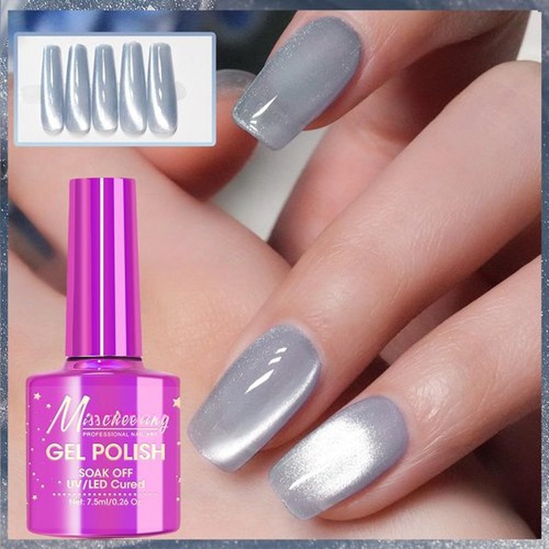 Silver Cat Eye Gel Nail Polish, Glassy Cat Eye Gel Polish Magnetic, Long Lasting Jelly Magnetic Nail Polish Gel, Translucent Cat Eye Gel Nail Polish, Glass Cat Eye Gel Nail Polish for Girls & Women