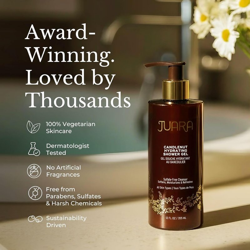 Juara Candlenut Hydrating Shower Gel - Sulfate-Free Moisturizing Body Wash for Sensitive Skin | 12oz