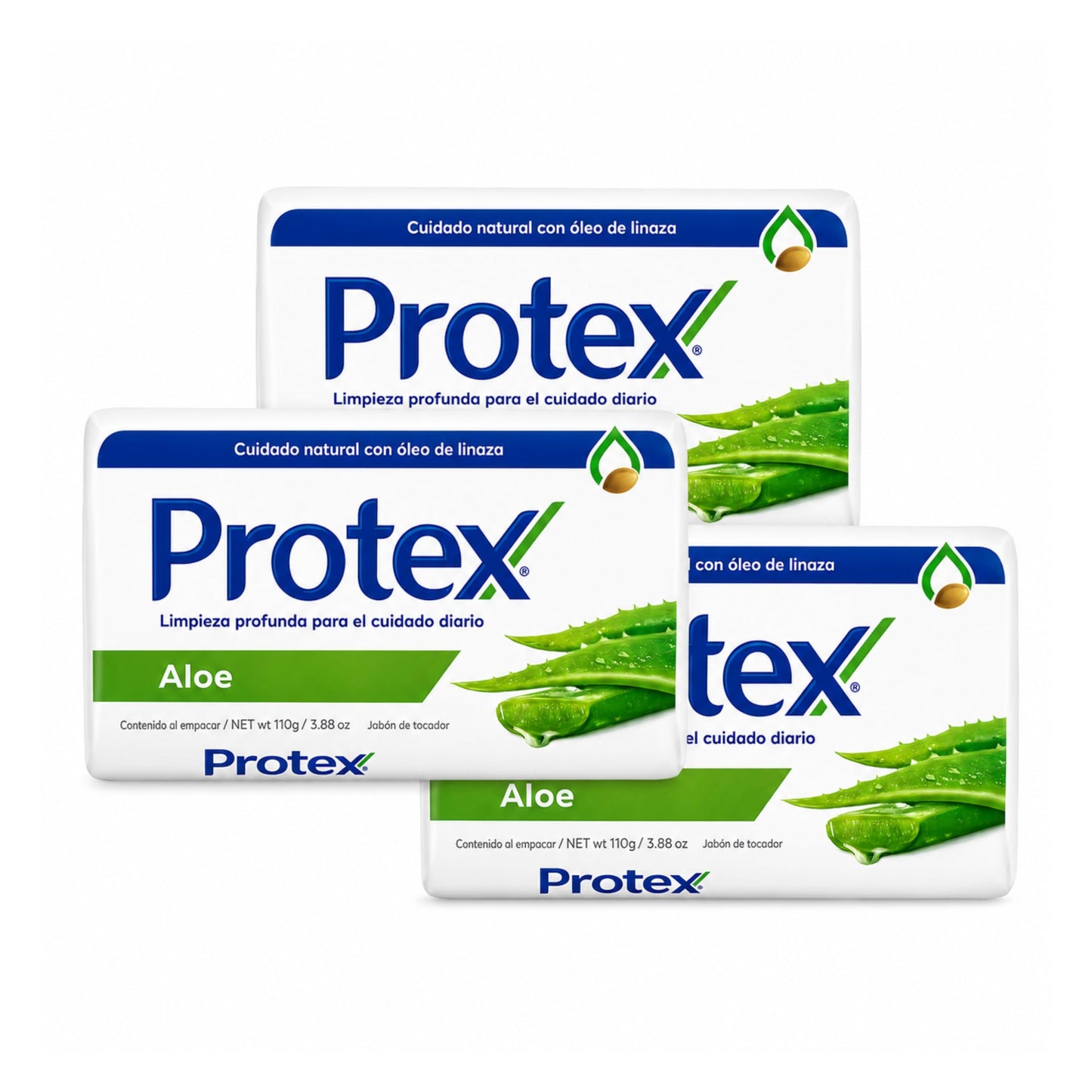 Protexx Aloe Body Soap Bars, 3 Pack, 110g Each, Daily Cleansing Bath Soap with Aloe Extract