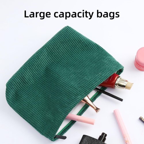 Wudimeitt Cosmetic bag Makeup bag Preppy Cute Corduroy Toiletry bag for women travel essentials (Green)