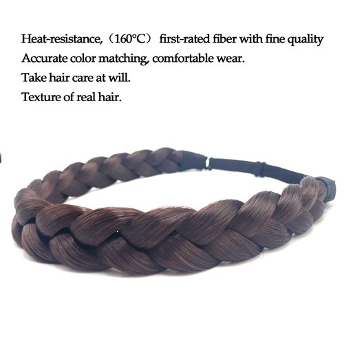 STHEJFB Braid Headband 2 3 Strands combinations Messy Wide Chunky Fluffy Elastic Stretch Hairpiece Braided Headband Women Girl Beauty accessory (Brown Black 4A)