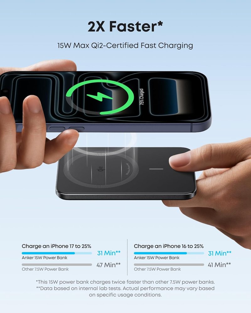 Anker Nano MagSafe Portable Charger - Ultra-Slim 5,000mAh Magnetic Power Bank | Qi2-Certified 15W for iPhone 17/16 Series