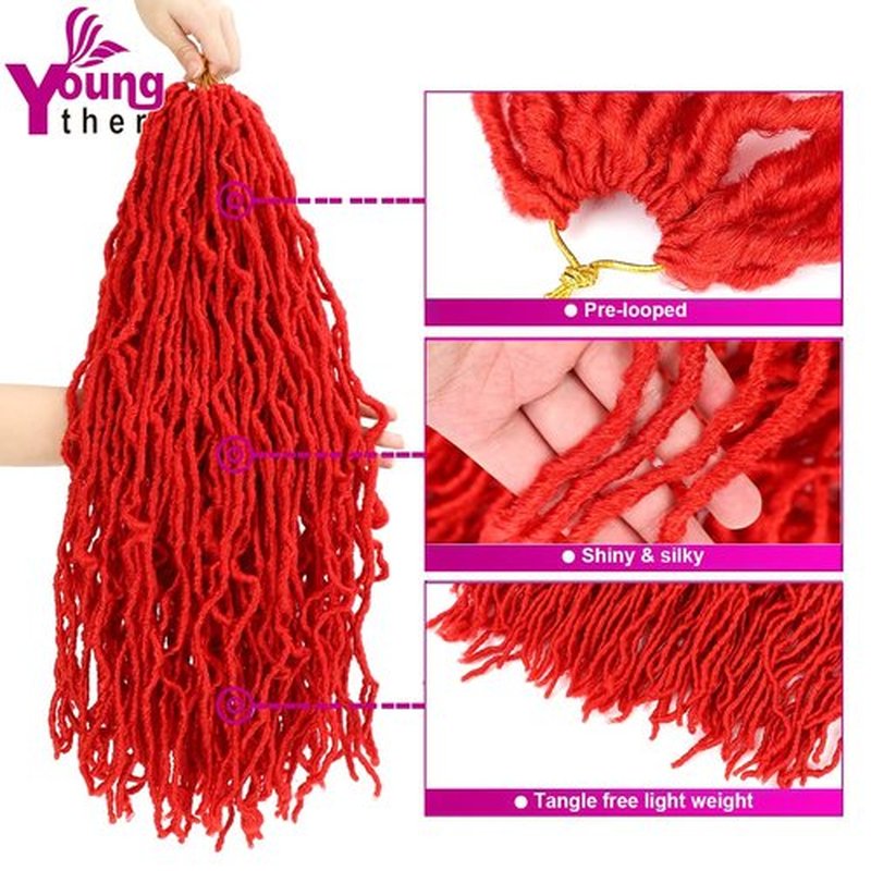 Youngther Red Faux Locs Crochet hair 24 inch 6 Packs New Soft Goddess locs Crochet Hair Pre Looped Synthetic Crochet Braiding Hair Extensions (24 inch (Pack of 6), Red)