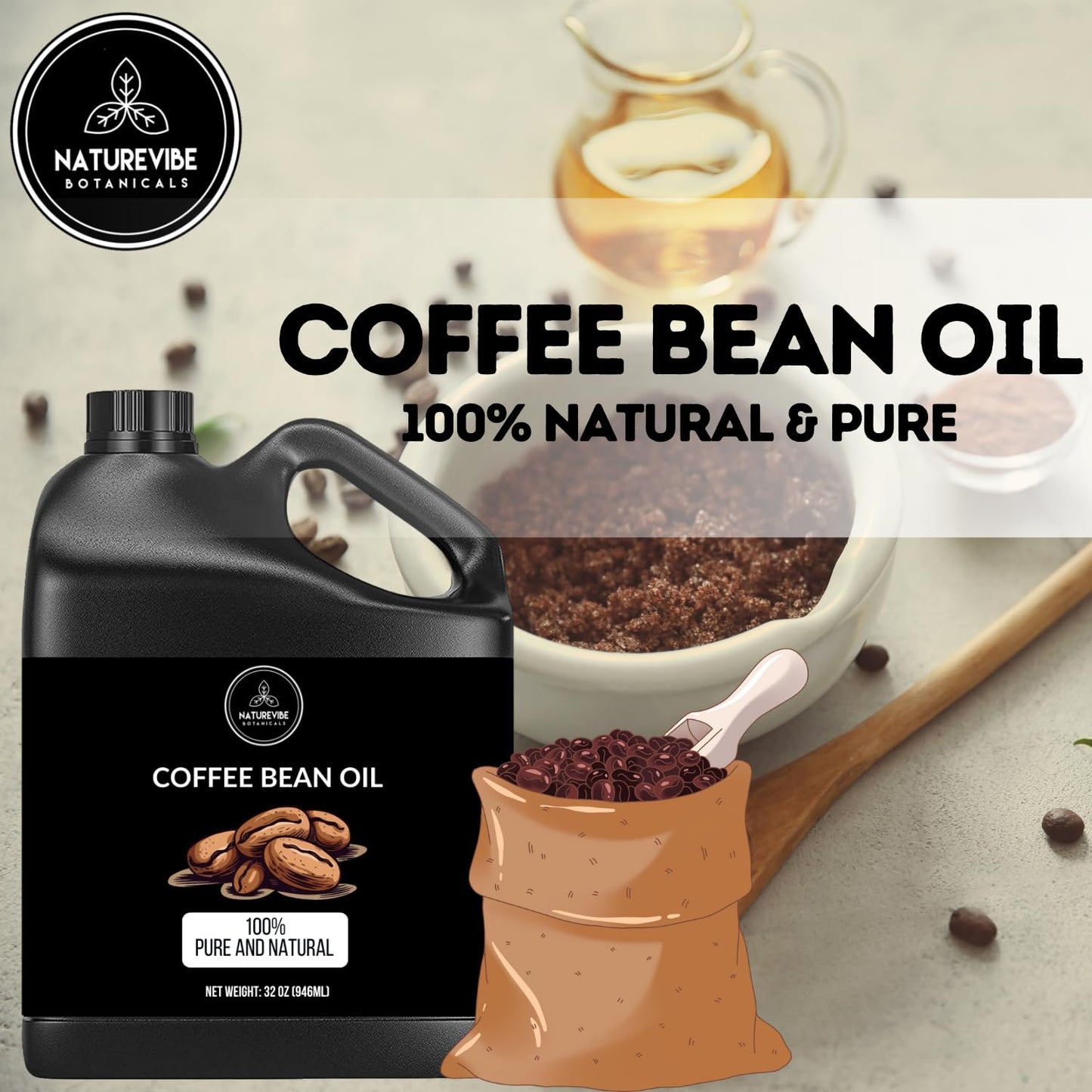 Coffee Bean Oil & Grapeseed Oil Combo - 32oz Each | Natural Skin Moisturizer