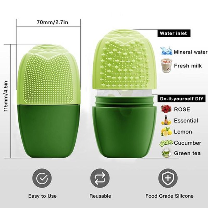 KOGITI Ice Mold for Face, Ice Roller for Face & Eye, Beauty Facial Ice Rollers Ice Holder Mold Face Puffiness Relief Massage Skin Care Tools, Ice Facial Cube (Brush-Green)