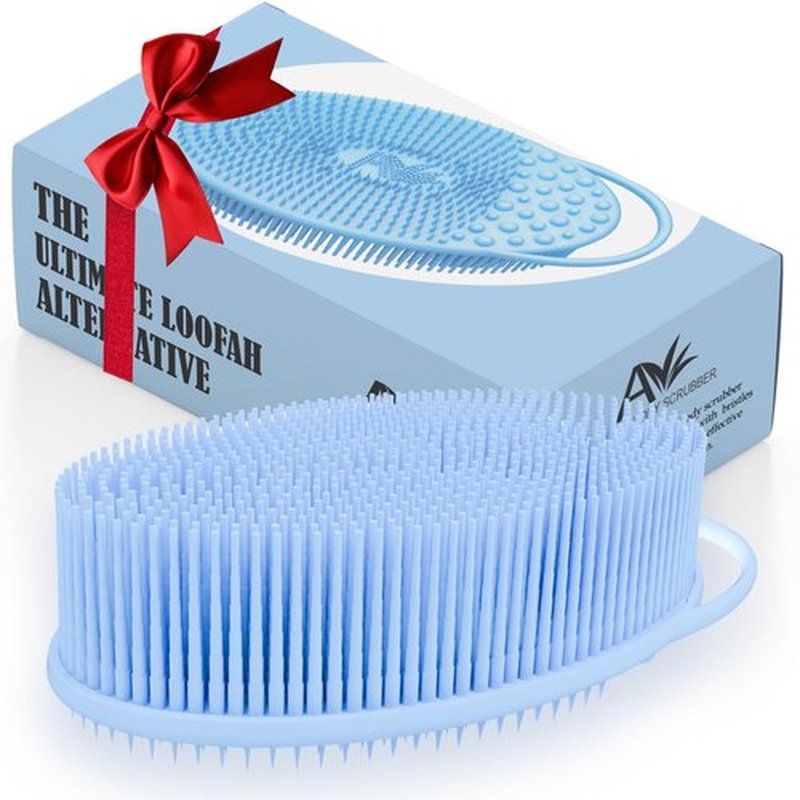 Avilana Silicone Exfoliating Body Scrubber – Dual-Sided Silicone Loofah for Shower, Body Scrubber for Men & Women, Gentle Loofa Alternative, Easy-to-Clean Silicone Body Scrubber (S2-Blue)
