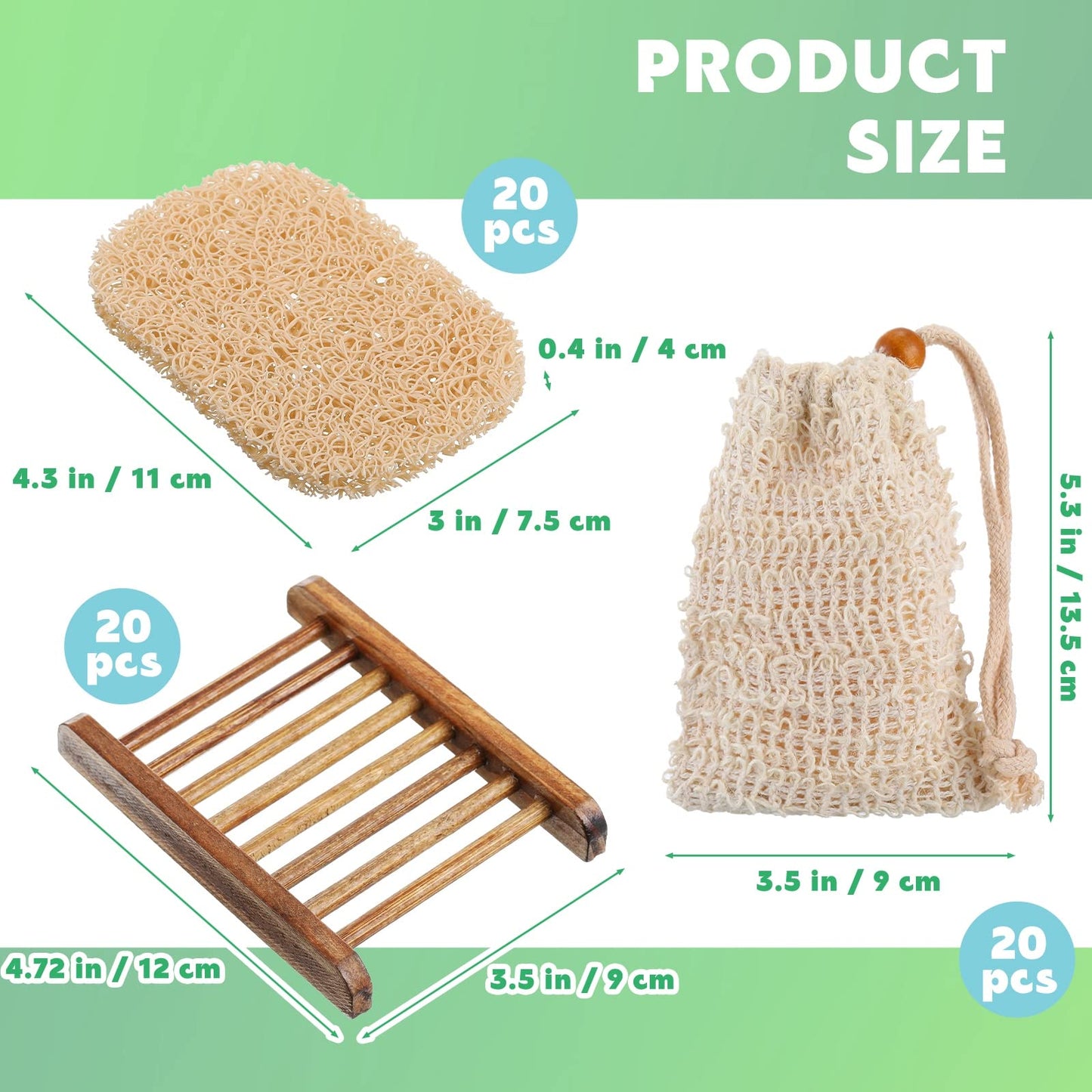 60 Pcs Soap Saver Set Including Wooden Dish, Exfoliating Bag, Saver Pads Bulk with Self Drain, Bar Soap Holder Mesh Bag for Shower Bath Home Toilet Kitchen Hotel Restaurant
