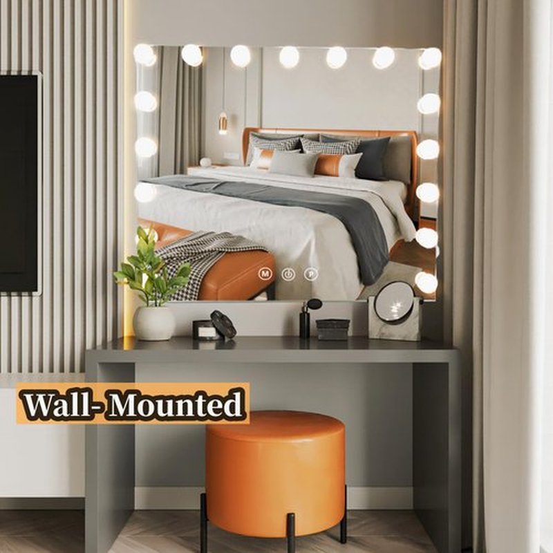NUSVAN Vanity Mirror with Lights,Makeup Mirror with Lights with 17 Dimmable LED Bulbs, 3 Color Lighting Modes Detachable 10X Magnification Mirror Touch Control, 23.6X19,7 inch, White