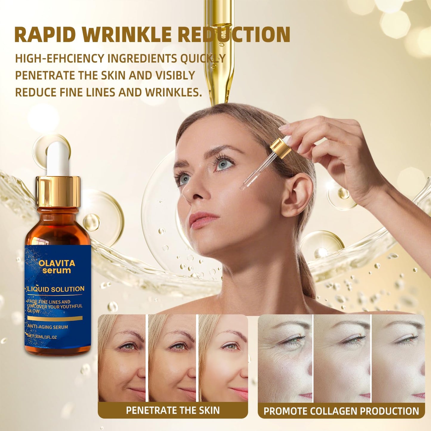Olavita Serum, Olavita Liquid Solution Anti Aging Serum, Vitamin C & E Serum, Promotes Skin Collagen Production, smoothes wrinkles and fine lines (2PCS)