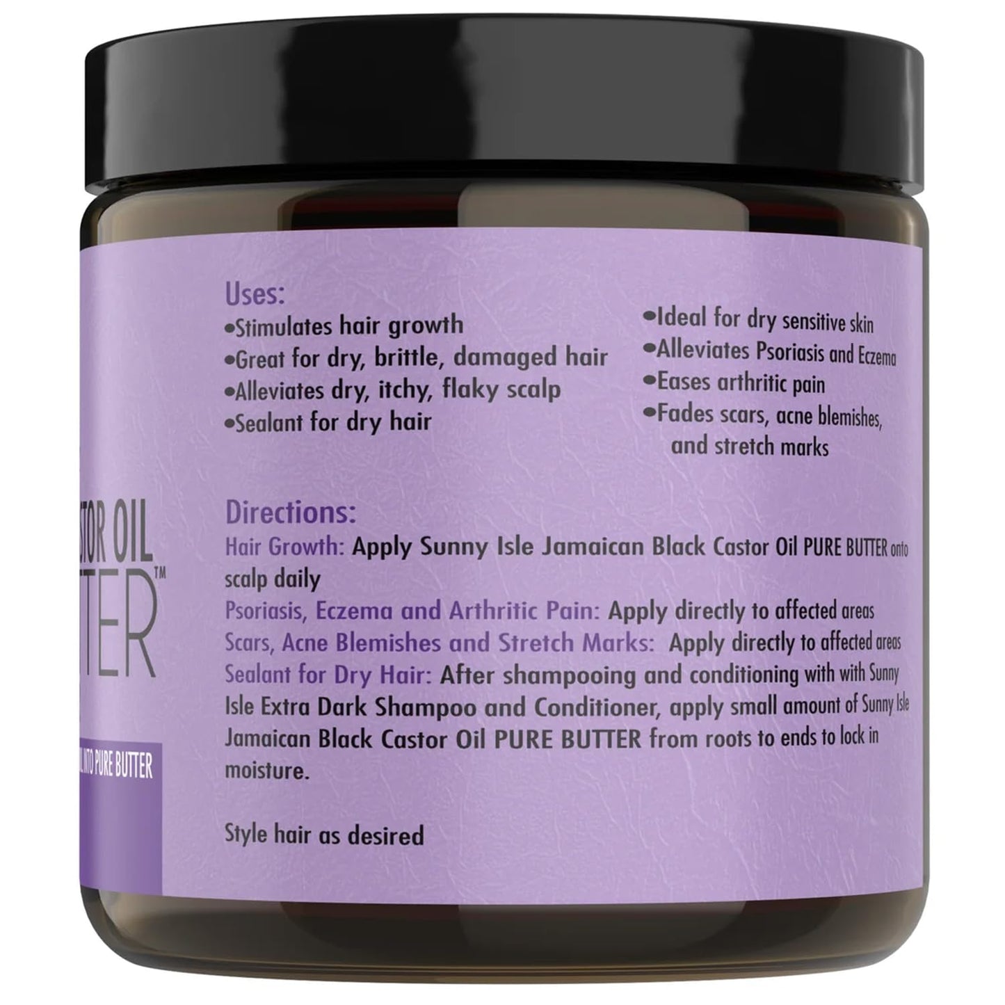 Sunny Isle Lavender Jamaican Black Castor Oil Pure Butter 4oz | Stimulates Hair Growth | Effective Moisturizer Hair & Skin | All Types & Textures