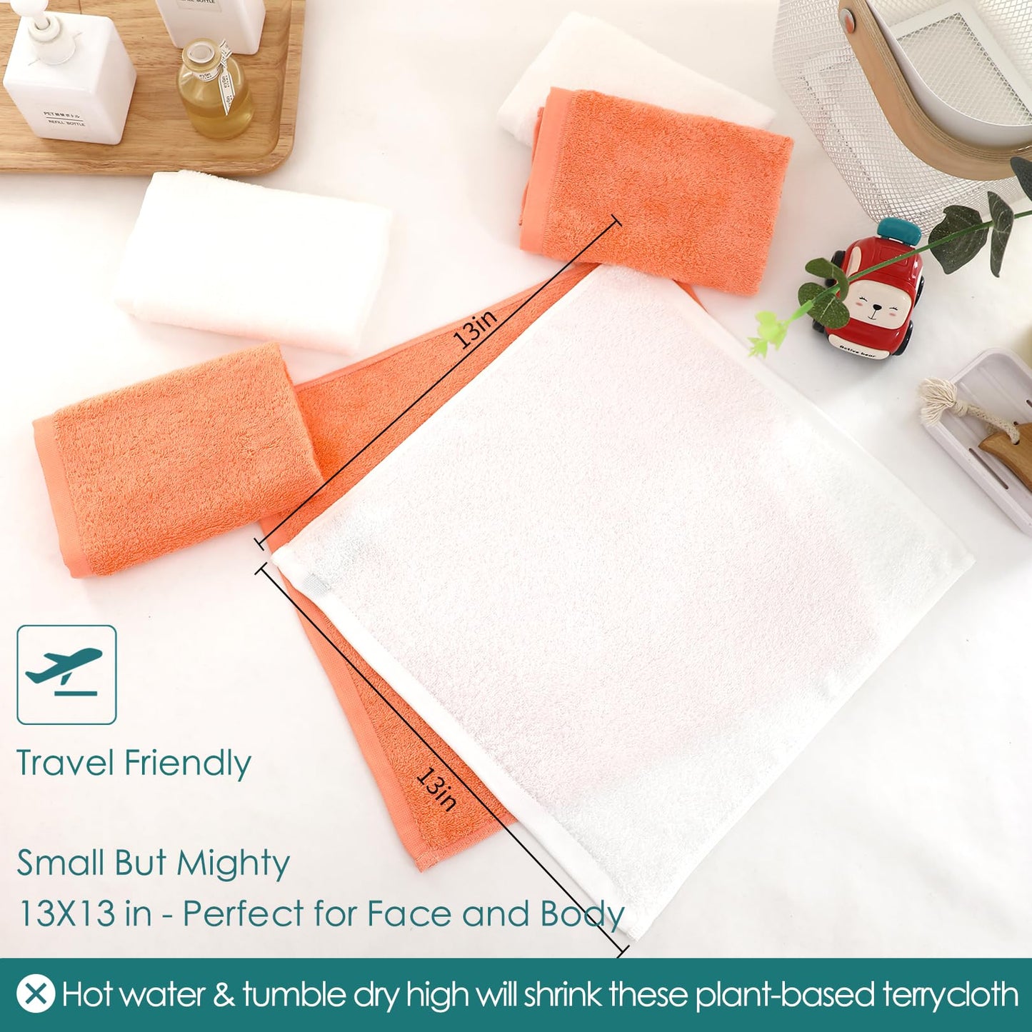 Wash Cloths 6 Pack, Super Soft and Gentle Face Towels on Sensitive Skin, 13x13 inch Large Bath Washcloths for Face and Body, Reusable Makeup Remover Eraser, Easy to Rinse White Facial Cleaning Cloths