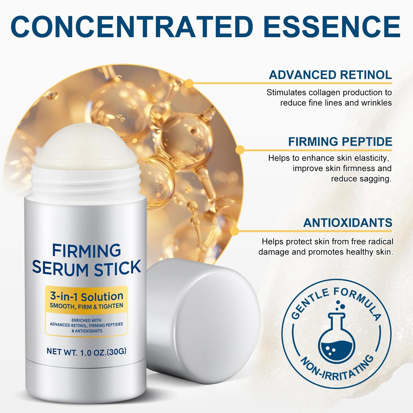 Advanced Retinol Firming Serum Stick - 3-in-1 Face, Neck & Body Treatment to Smooth Wrinkles, Tighten Skin & Firm Laugh Lines, Antioxidant & Peptide Enriched, for All Skin Types, Visible Results