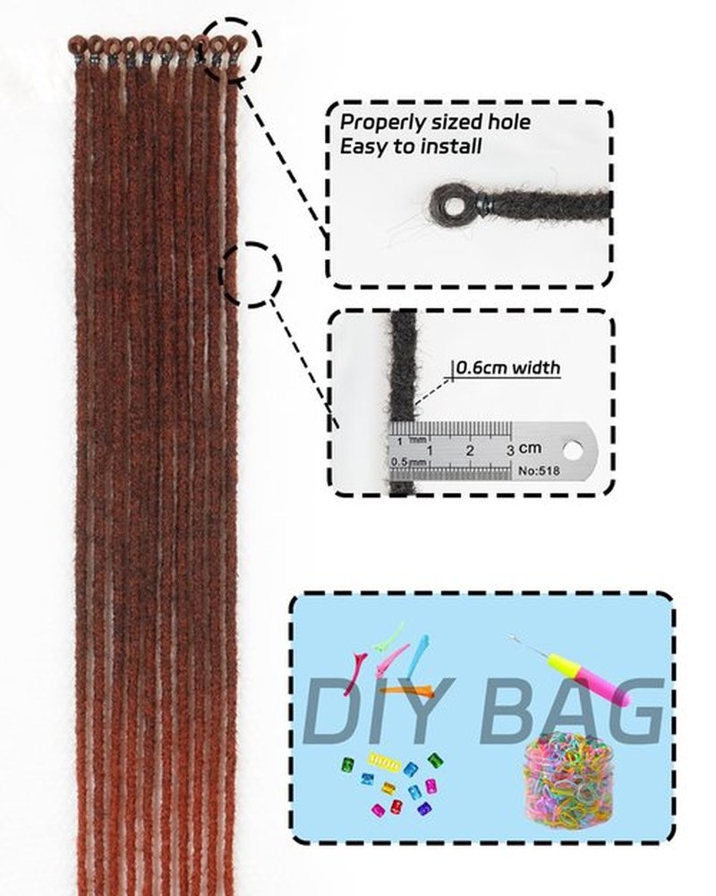 MISS SULA 24 Inch Single Ended Dreadlock Extensions for Women(0.6 cmWidth,50 Strands,Omber Ginger),Faux Locs Crochet Hair,Soft Synthetic Loc Extensions(24"-5 Packs,T350)