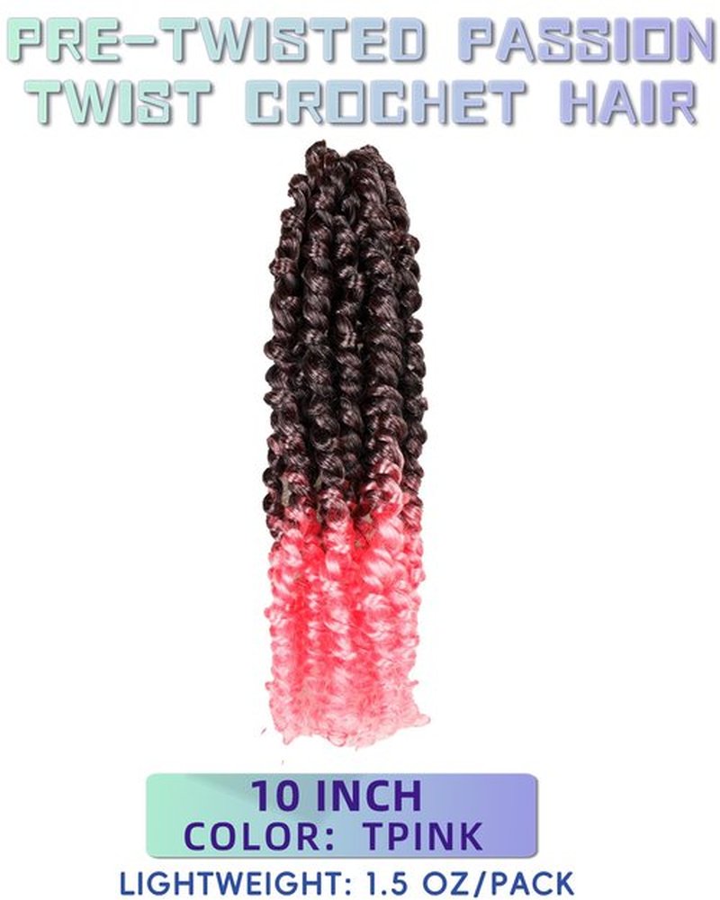hahoness 10 Inch 8 Packs Pre Looped Passion Twist Crochet Hair for Black Women and Kids-Ombre Pink, Super Soft Bouncy Synthetic Braided Hair Extensions(10 Inch-8 Packs,T1B/Pink)
