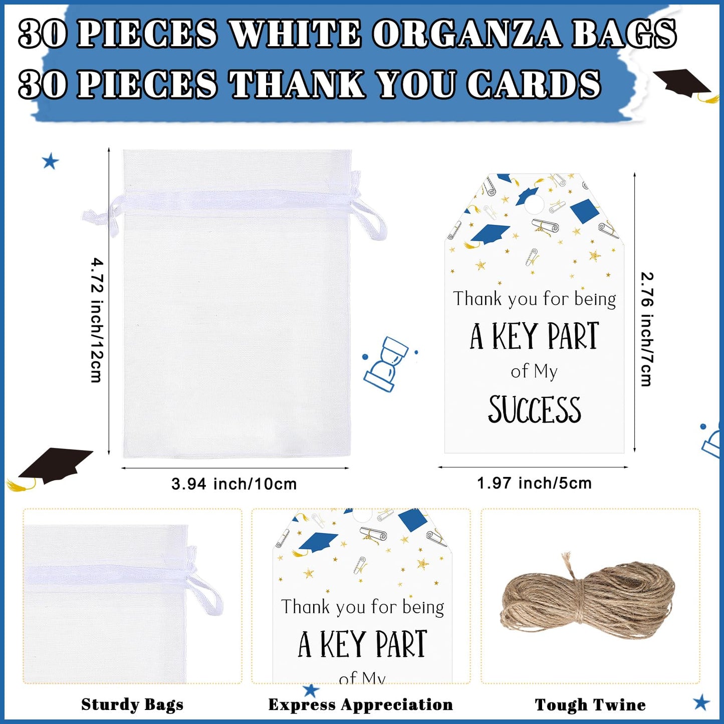 Vesici 30 Sets 2026 Graduation Party Favors for Guests Beer Bottle Opener Keychains Bulk Class of 2026 The Best is Yet to Come Keychains with Thank You Cards Organza Bags Ceremony Gifts (Blue)