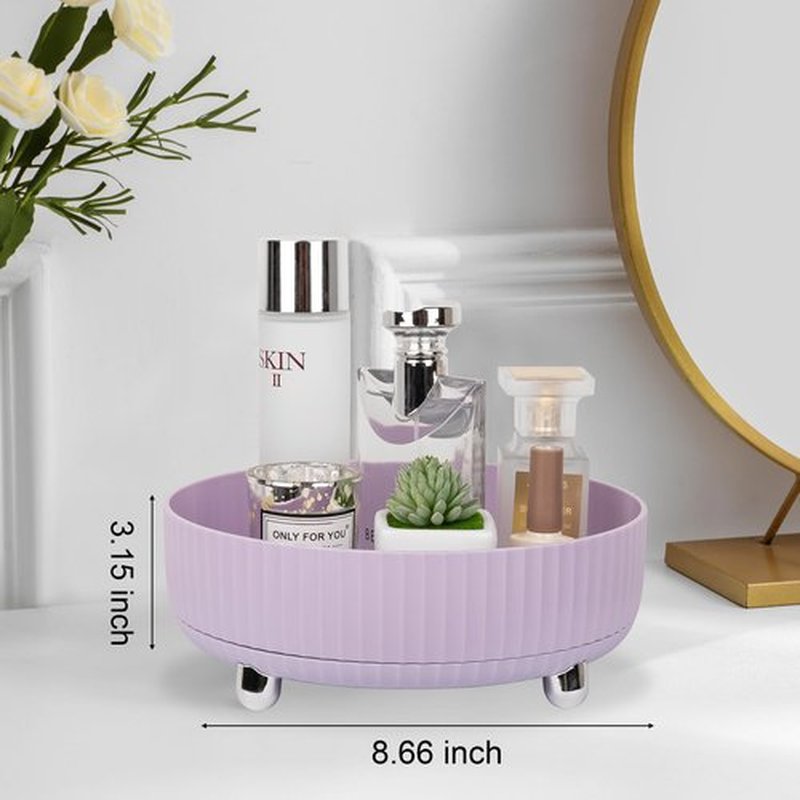 Anyoifax Makeup Perfume Organizer Tray 360 Degree Rotating Lazy Susan Skincare Lotion Organizer Spinning Cosmetics Storage for Dresser, Vanity, Bathroom Countertop, Small Purple