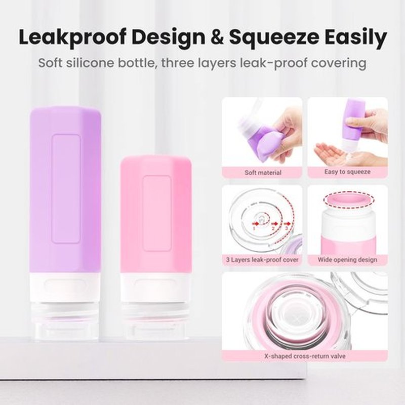 Ruinovate 17 Pack Travel Bottles for Toiletries, TSA Approved Travel Size Toiletries Bottles, Leak Proof Travel Size Containers, Travel Essentials for Body Wash, Shampoo, Lotion & Conditioner Pink