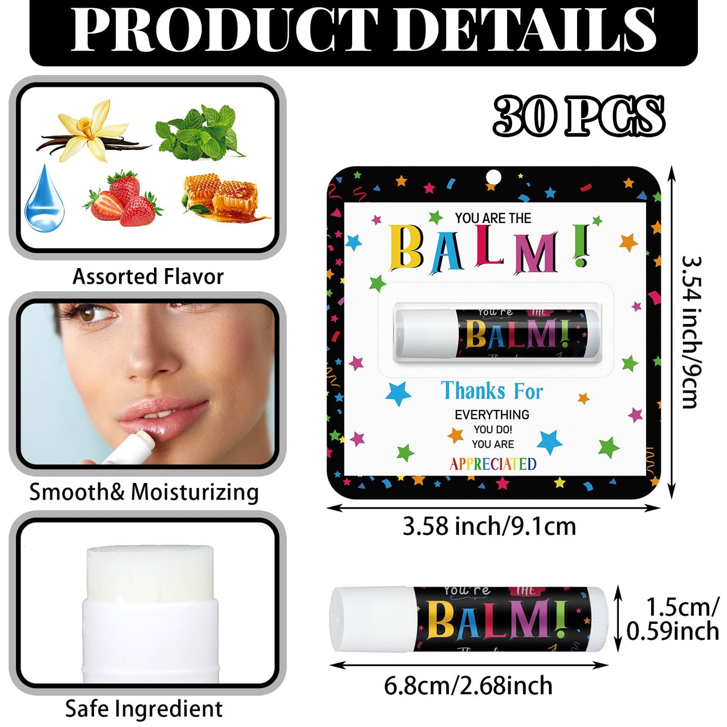 Sacubee 30 Pack Employee Appreciation Gifts Bulk Lip Balms, Teacher Thank You Gifts, Staff Volunteer Appreciation Favors, You're the Balm Mini Lip Balm (Assorted Flavor)