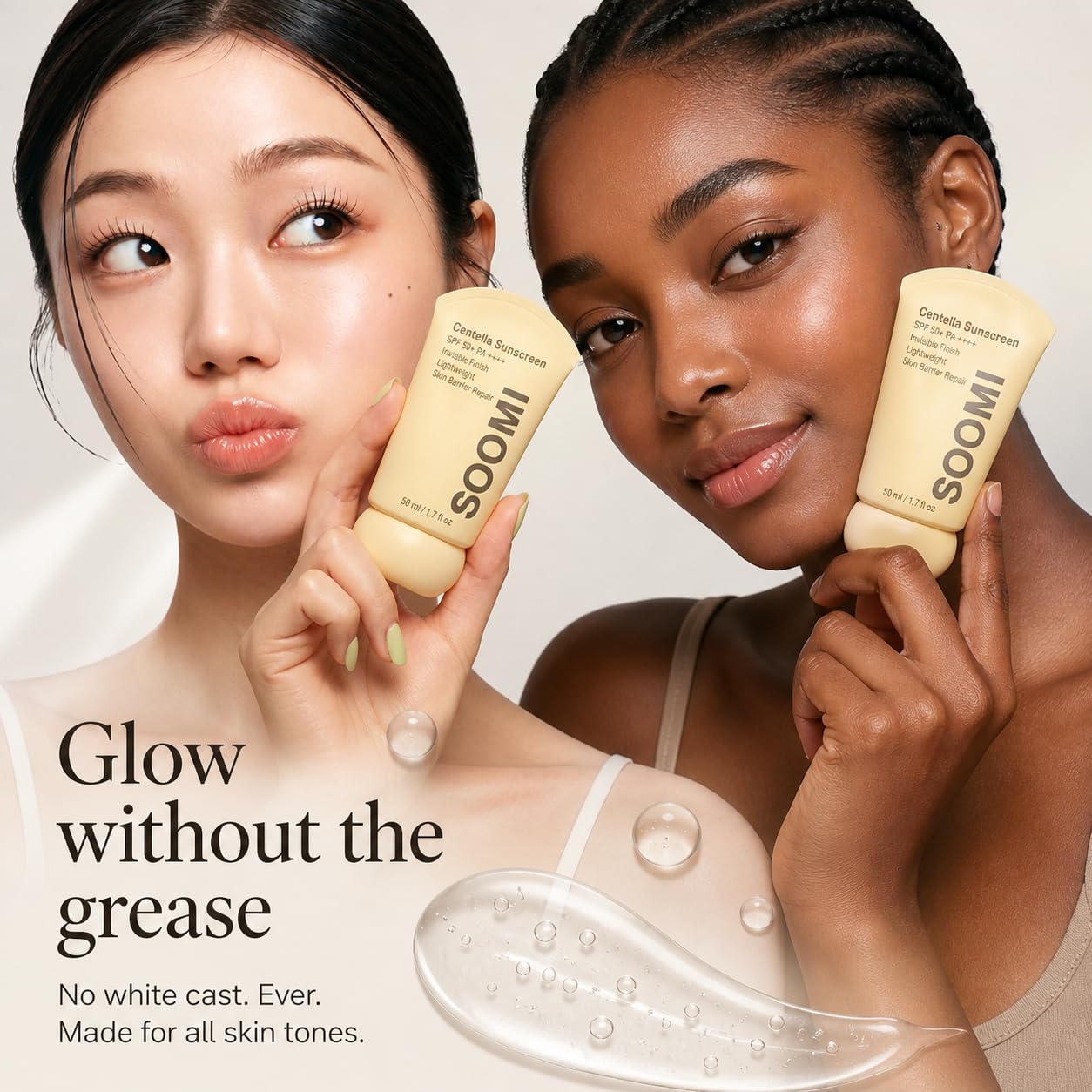 Soomi Skin Centella Sunscreen 50ml SPF 50 Centella Asiatica Korean Face Sunscreen for Sensitive Skin, No White Cast, Lightweight Hydrating Sun Protection, Skin Barrier Repair, Niacinamide