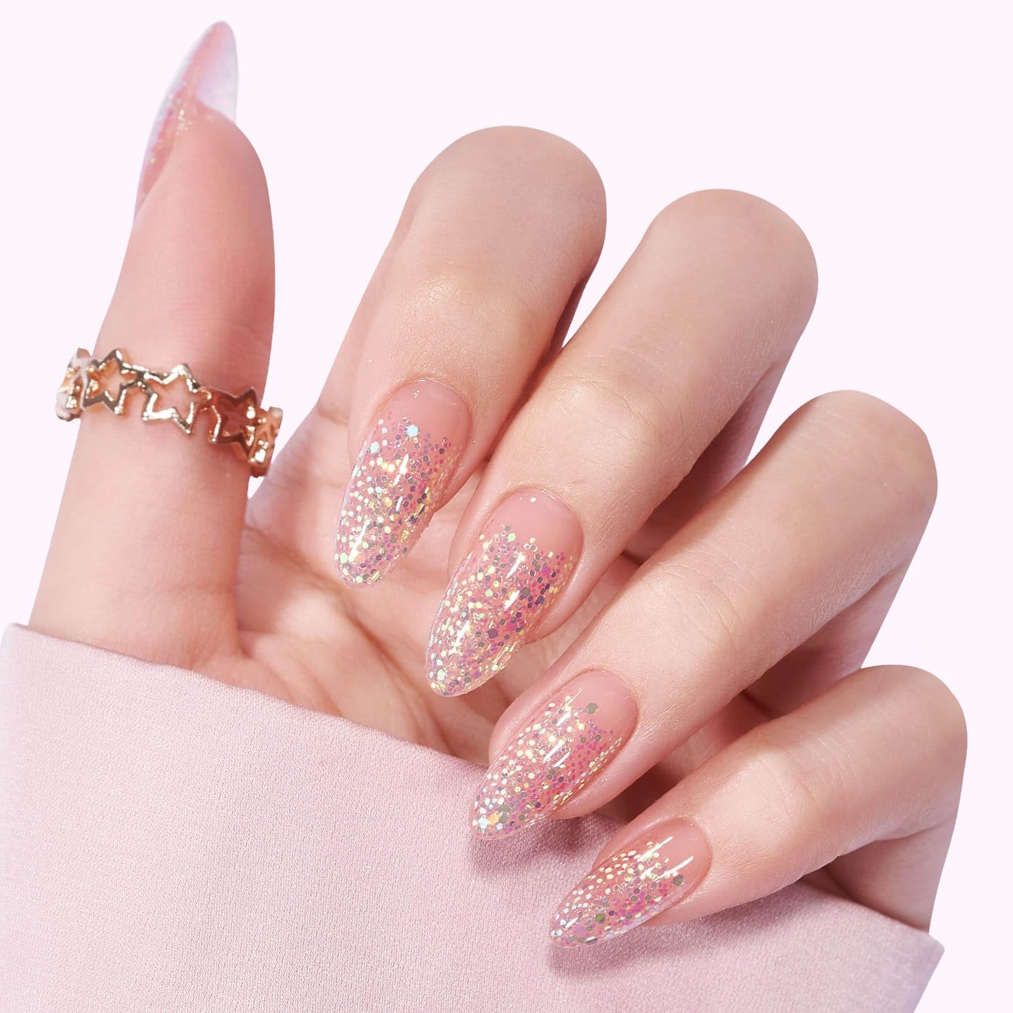 Lopotichat Ultra-Resistant Gel Press-On Nails Set - 30 Nails in 15 Sizes for Perfect & Natural Fit - Reusable Manicure for DIY Salon-Quality Nails at Home (Glitterati)