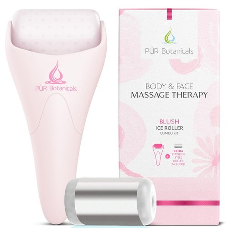 Ice Roller Face Massager 2 in 1 Set- Therapeutic Cooling to Naturally Tone & Tighten | Brighten Complexion and Reduce Wrinkles, Under Eye Puffiness | Facial Cool Ice Rollers for Migraine + Pain Relief