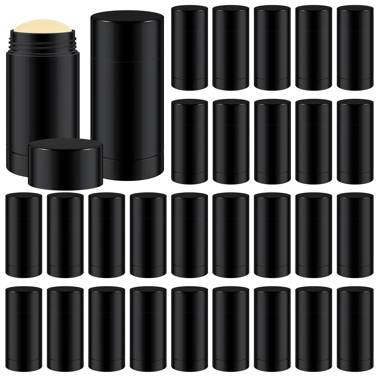 Teenyyou 30 Pcs Empty Deodorant Containers Twist up Filling Stick Plastic Deodorant Container Refillable Bottles Bottomfill Round Lip Balm Tubes for Homemade DIY Lipstick Crayon(50 ml,Black)