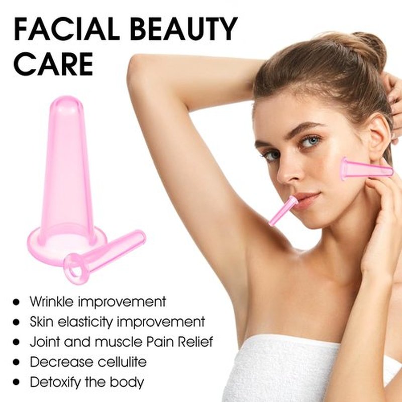 Xinjoduz 4 PCS Facial Cupping Therapy Set, Vacuum Silicone Cups for Cupping Therapy Facial Cupping Treatment Anti Aging Beauty Tool for Face and Eye Cupping Massage(Pink, 2 Small + 2 Large)