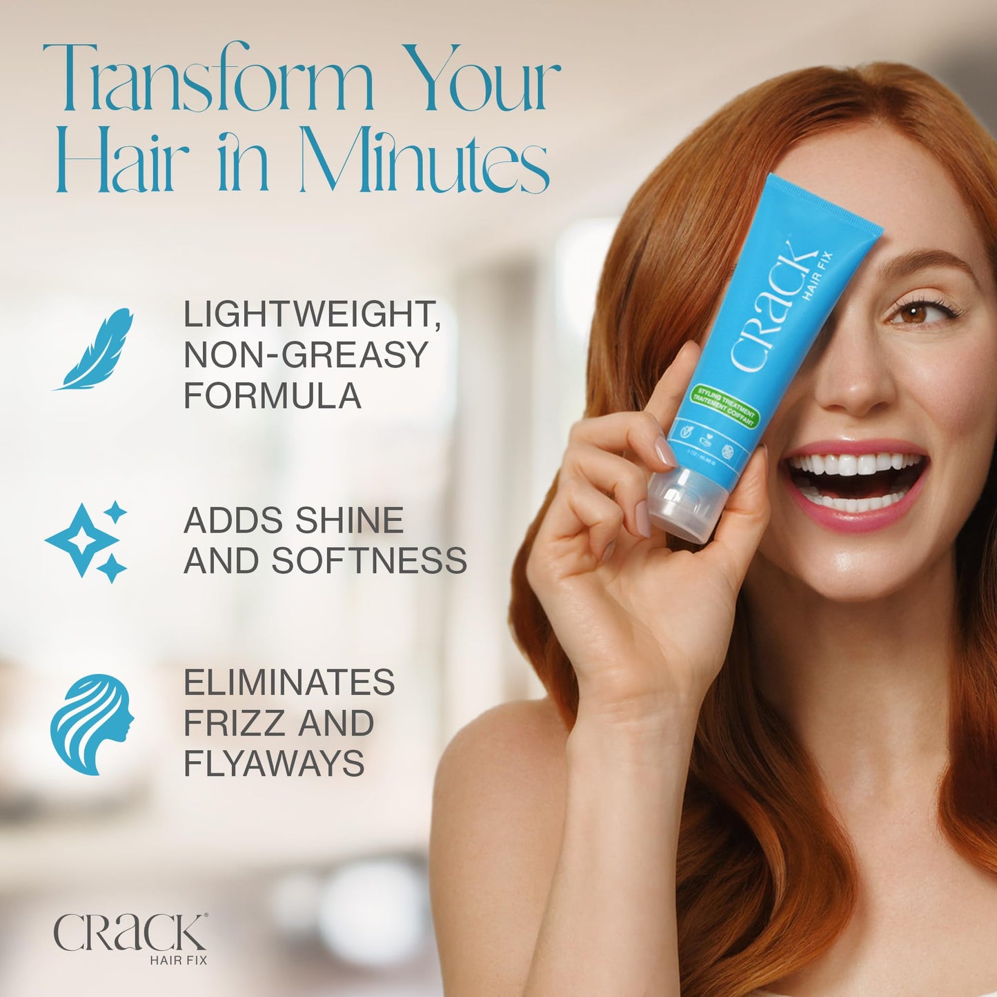 Crack Hair Fix Styling Treatment - Multi-Tasking, Anti-Frizz, Leave-In Styling Cream with Protection from Humidity, Chlorine, Heat Treatments & Sun, 3 oz (Pack of 3)