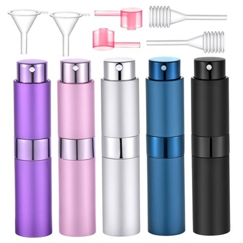 Yikimyfo 5 Pcs Travel Perfume Atomizer Refillable, 8ml/0.27oz Portable Mini Cologne Spray Bottle Travel Size Perfume Refill Bottle Fine Mist Atomizer for Travel with Tool