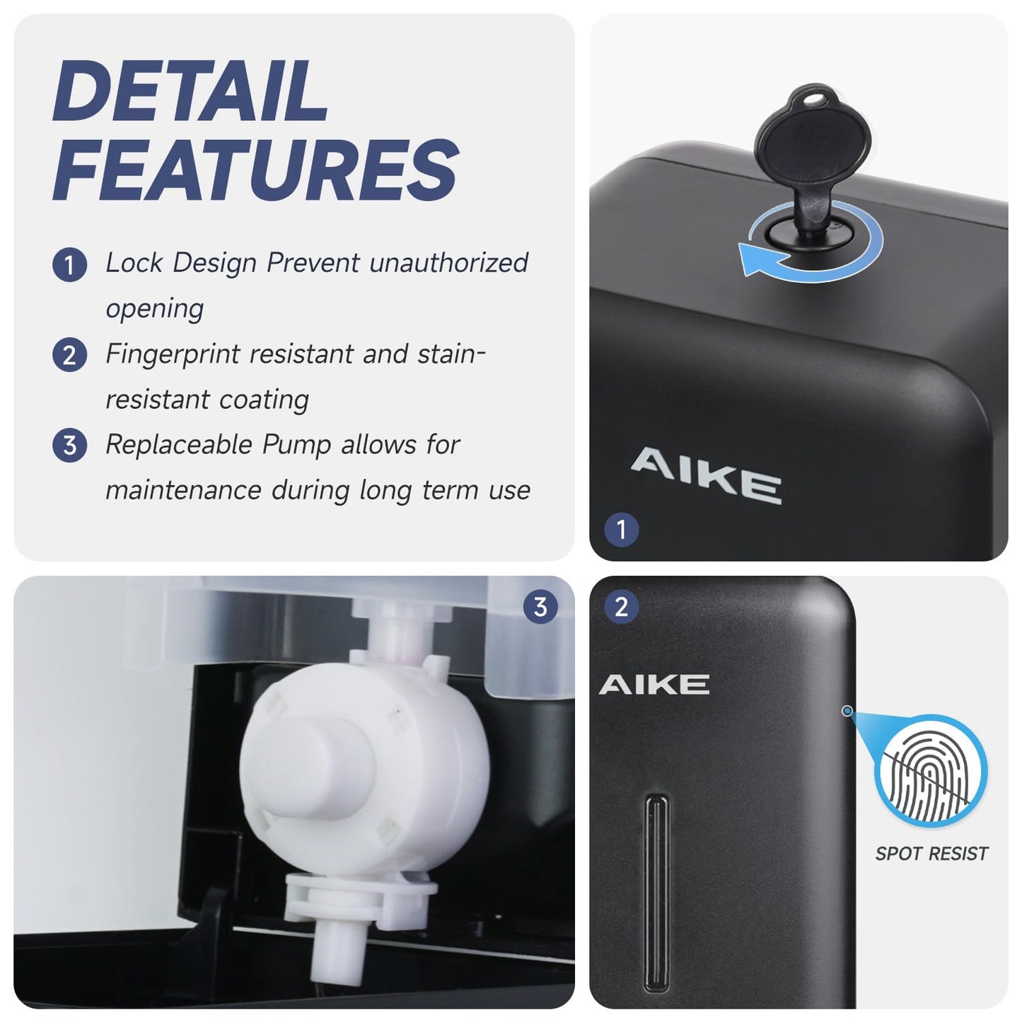 AIKE Liquid Commercial Soap Dispenser,27oz for Bathroom Modern Black,AK1006