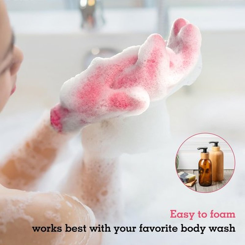 Evridwear Exfoliating Gloves for Shower, 100% Nylon Thick Soft Medium Heavy Bathing Gloves Dead Skin Remover Body Scrubber Smooth Skin with Hang Loop, 3 Pairs Heavy Hot Pink