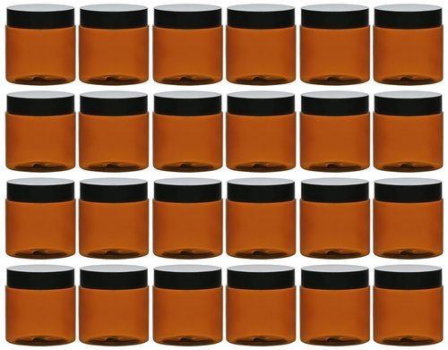 TUZAZO 2 Oz Amber Plastic Cosmetic Jars Leak Proof Small Container with lids for Cream, Lotion, Powder, Ointments, Beauty Products, 24 Pcs