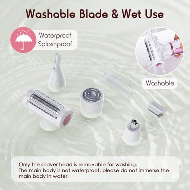 Electric Razors for Women, 4 in 1 Electric Shaver for Women, Womens Electric Razor for Legs Face Arm Bikini Armpit Pubic Hair, Painless Rechargeable Bikini Trimmer for Women Wet Dry Use, Rose