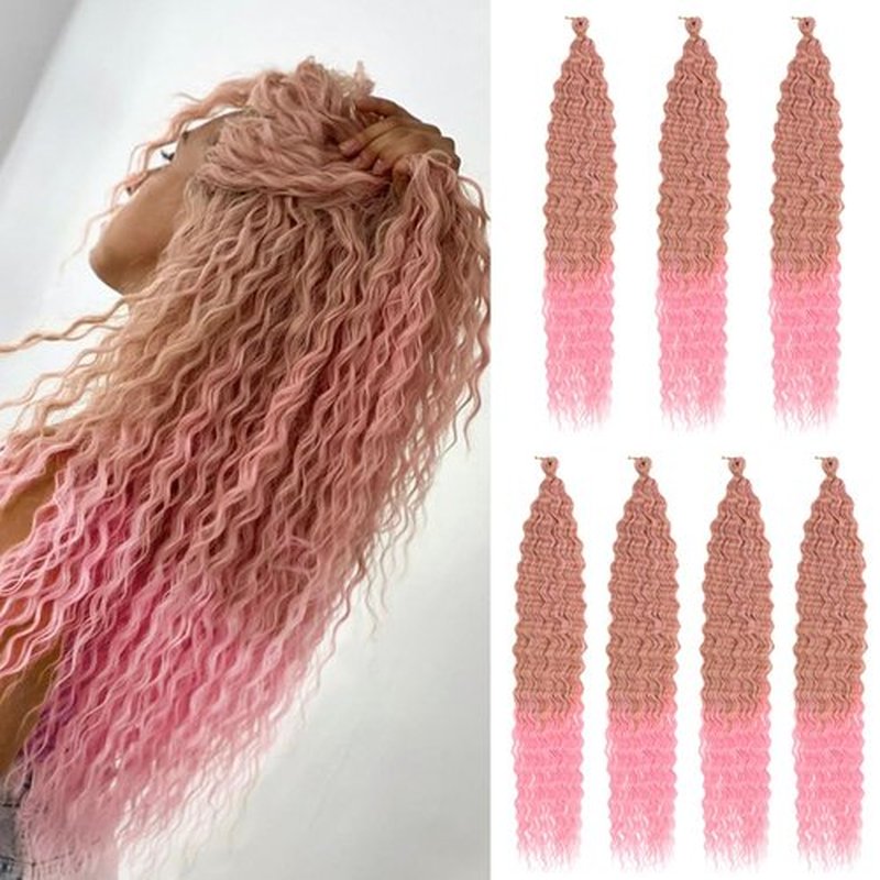 ZRQ 7Packs Ocean Wave Crochet Hair 30 Inch Deep Wave Crochet Hair Curly For Beach Curl Braiding Hair Long Wavy Deep Twist Crochet Hair Synthetic Hair Extensions #T27/Pink